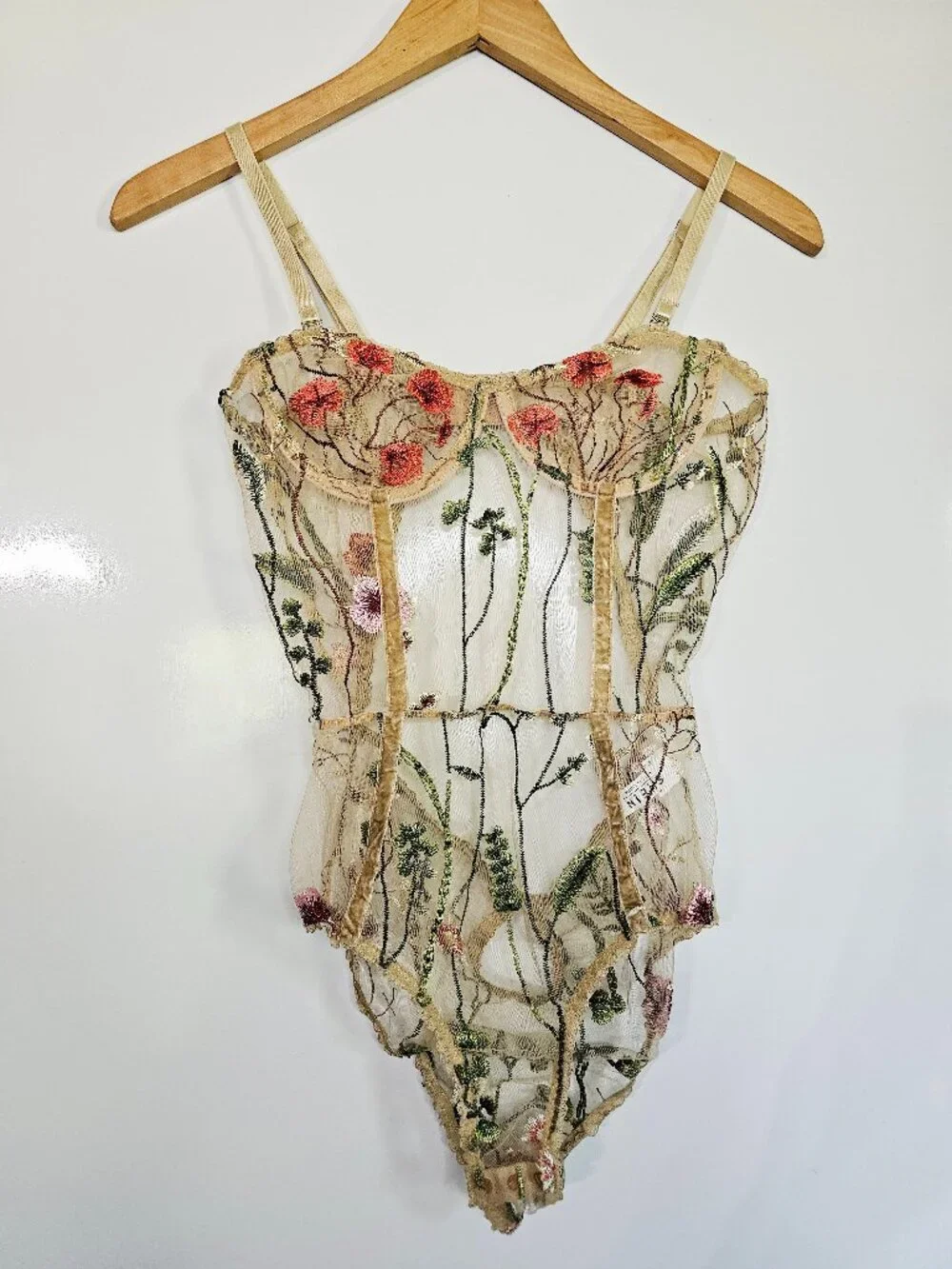 Beautiful Sheer Floral Embroidered Teddy Lingerie Small